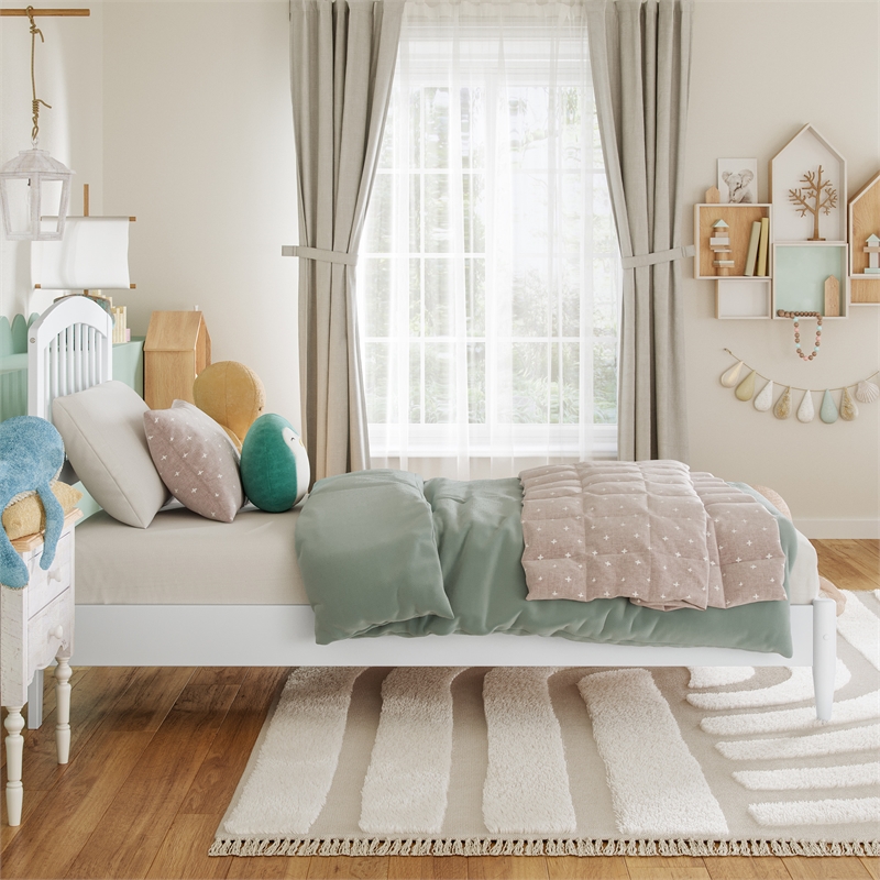 Quincy Twin Wood Low Profile Platform Bed in White