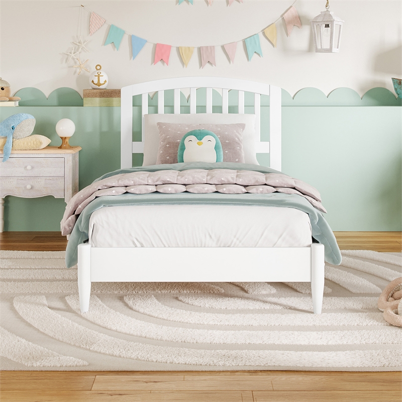 Quincy Twin Wood Low Profile Platform Bed in White