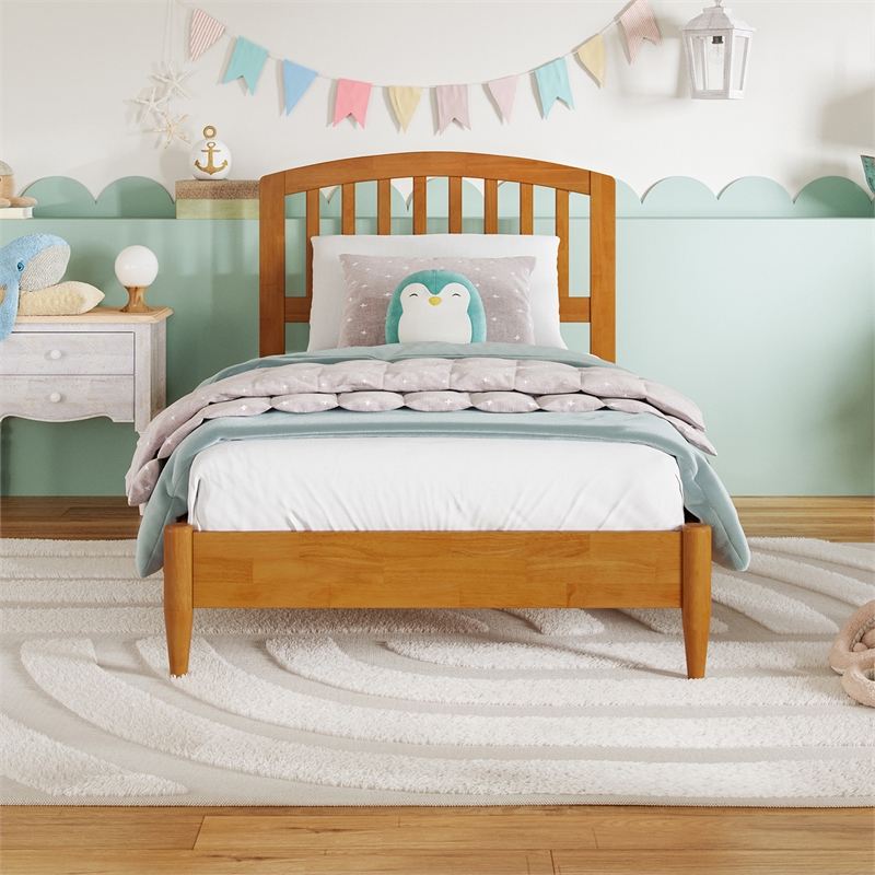 Quincy Twin Wood Low Profile Platform Bed in Light Toffee
