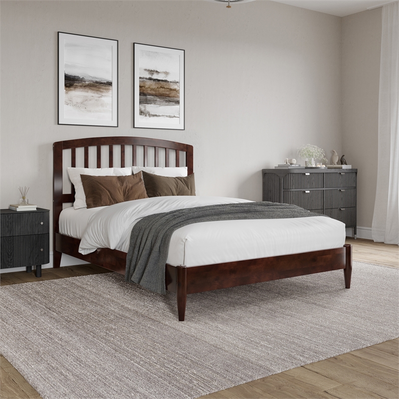 Quincy Full Wood Low Profile Platform Bed in Walnut