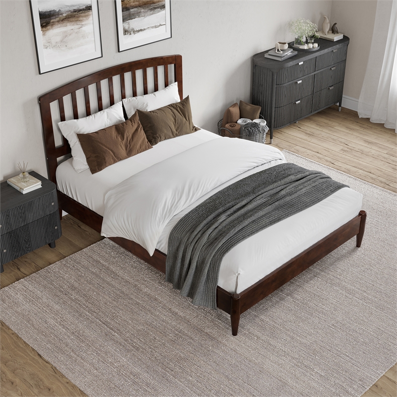 Quincy Full Wood Low Profile Platform Bed in Walnut