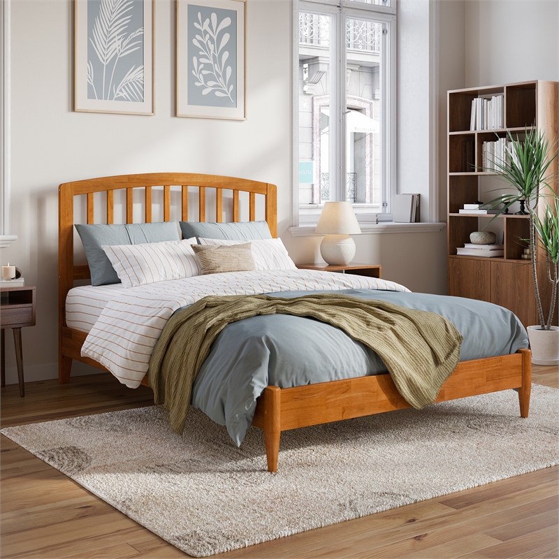 Quincy Full Wood Low Profile Platform Bed in Light Toffee