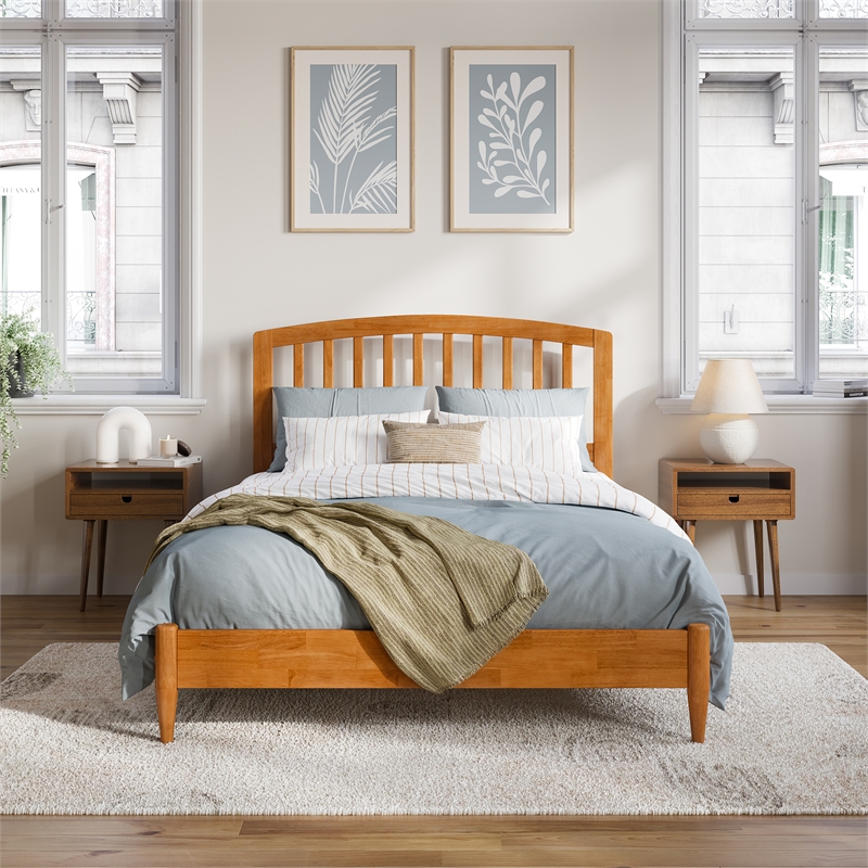 Quincy Full Wood Low Profile Platform Bed in Light Toffee