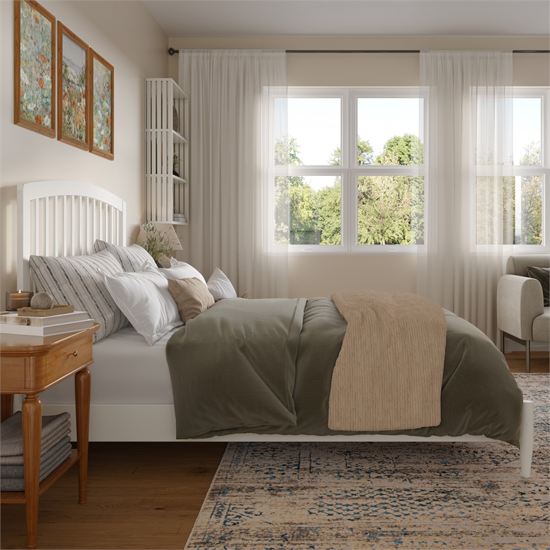 Quincy Queen Wood Low Profile Platform Bed in White