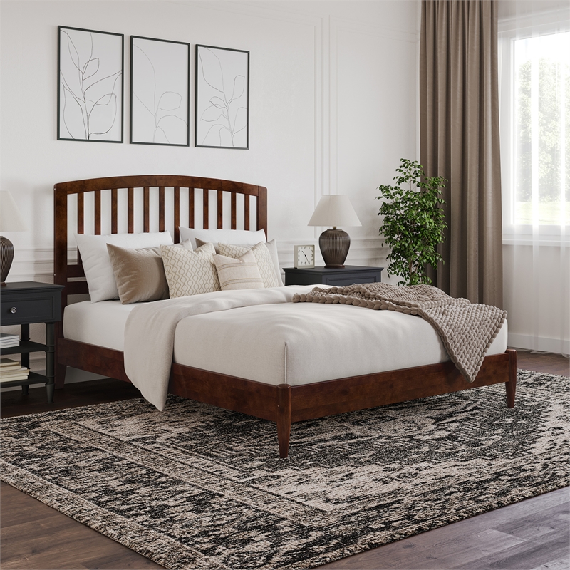 Quincy Queen Wood Low Profile Platform Bed in Walnut