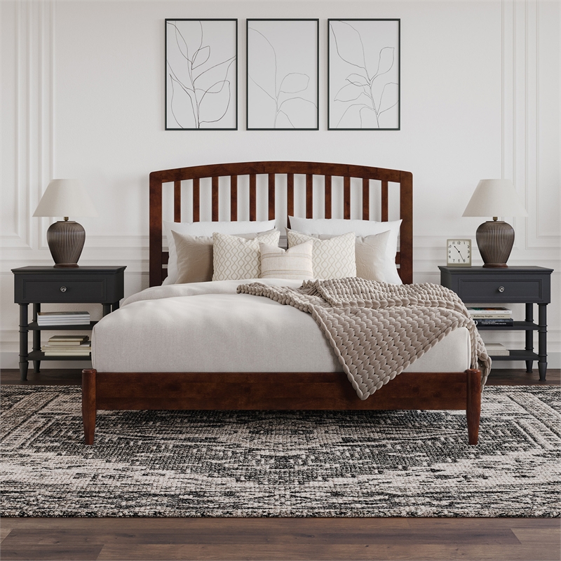 Quincy Queen Wood Low Profile Platform Bed in Walnut