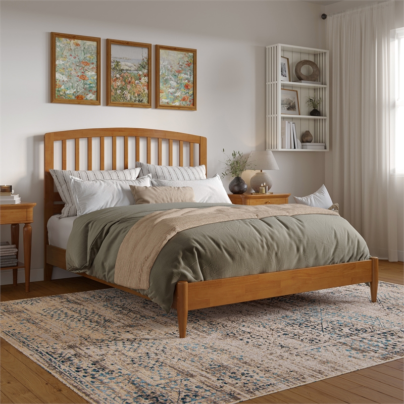 Quincy Queen Wood Low Profile Platform Bed in Light Toffee
