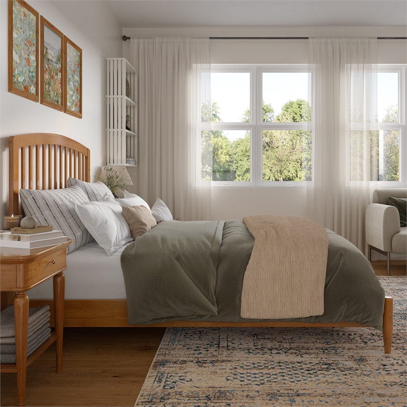 Quincy Queen Wood Low Profile Platform Bed in Light Toffee