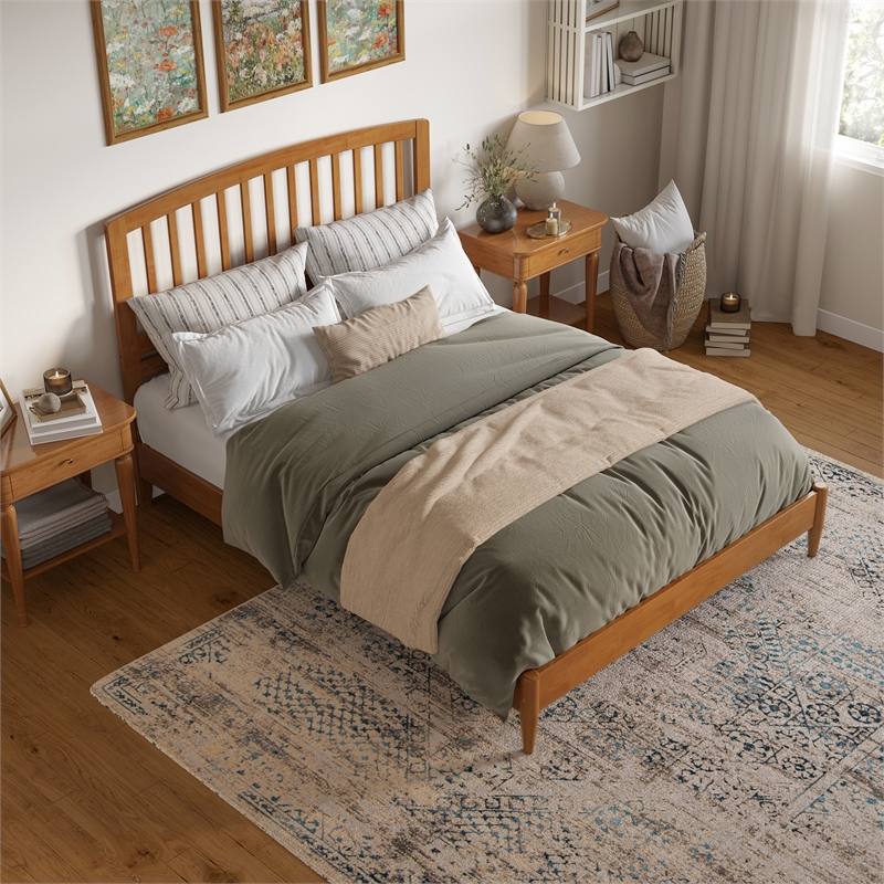 Quincy Queen Wood Low Profile Platform Bed in Light Toffee