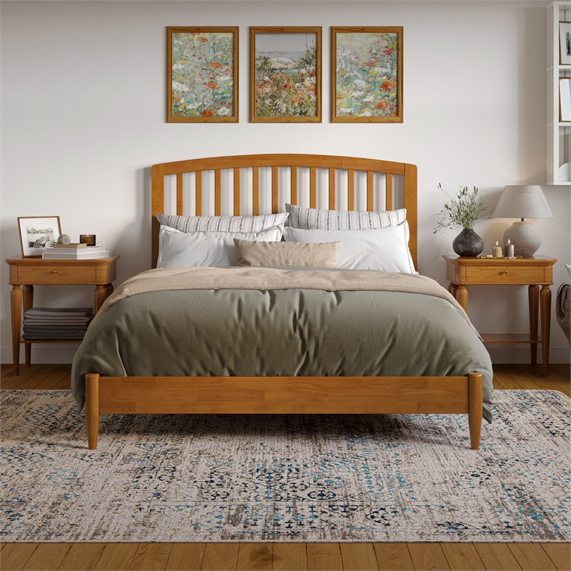 Quincy Queen Wood Low Profile Platform Bed in Light Toffee