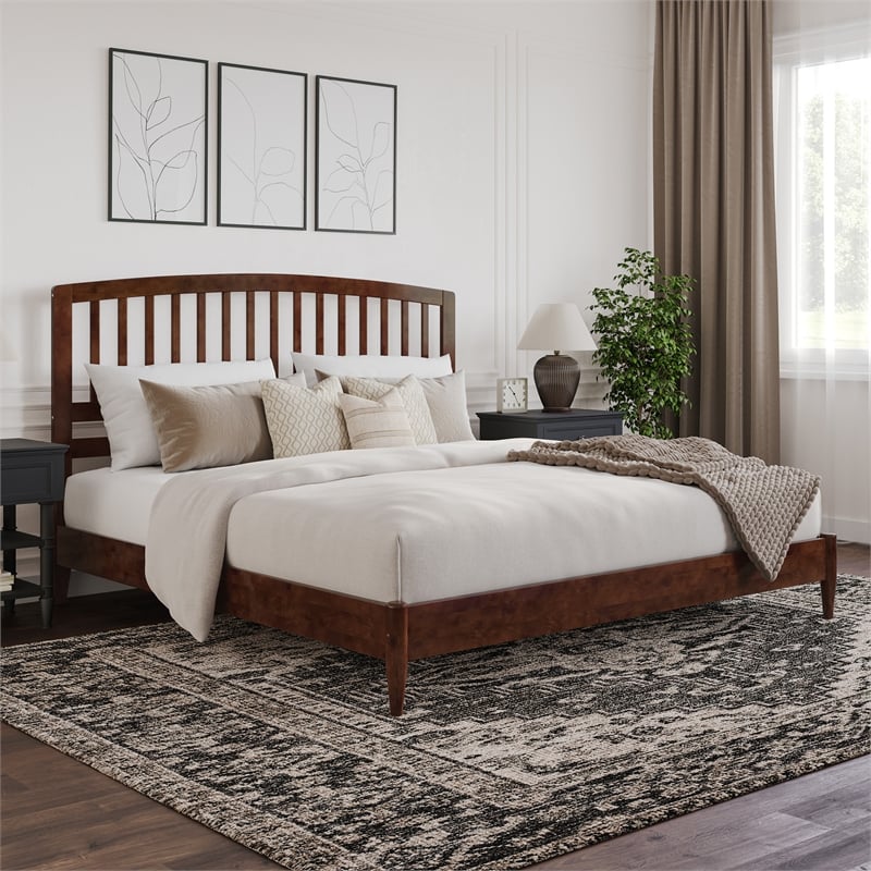 Quincy King Wood Low Profile Platform Bed in Walnut