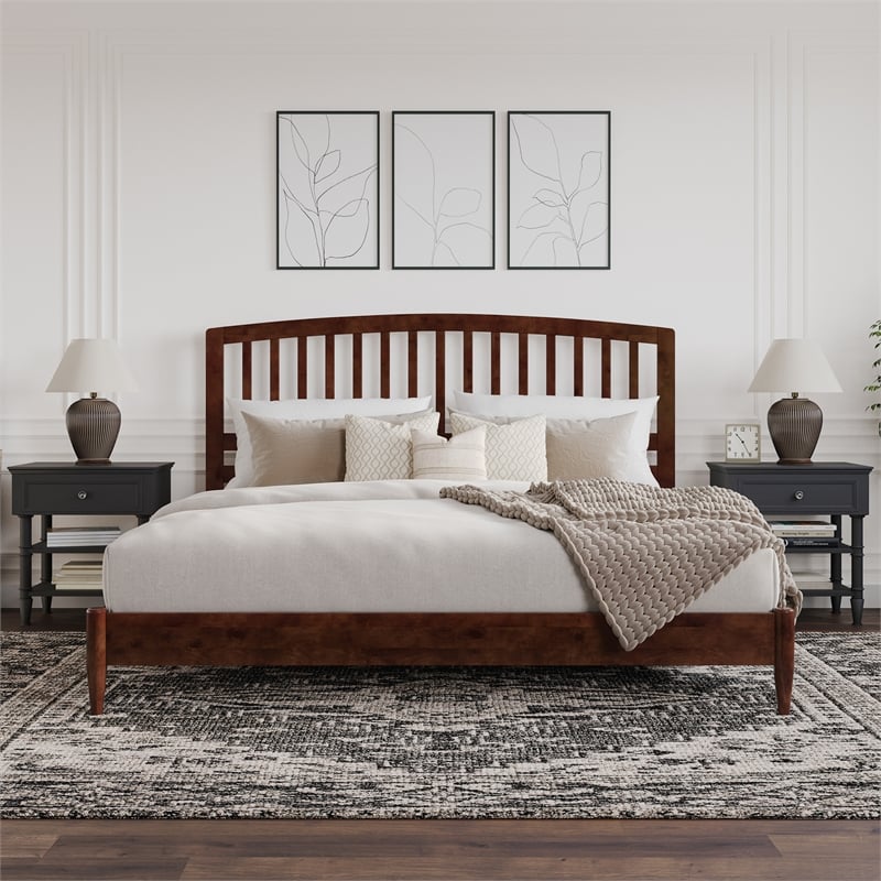 Quincy King Wood Low Profile Platform Bed in Walnut
