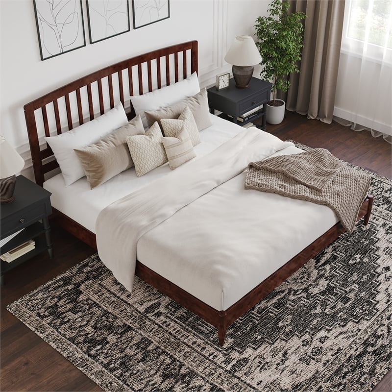 Quincy King Wood Low Profile Platform Bed in Walnut