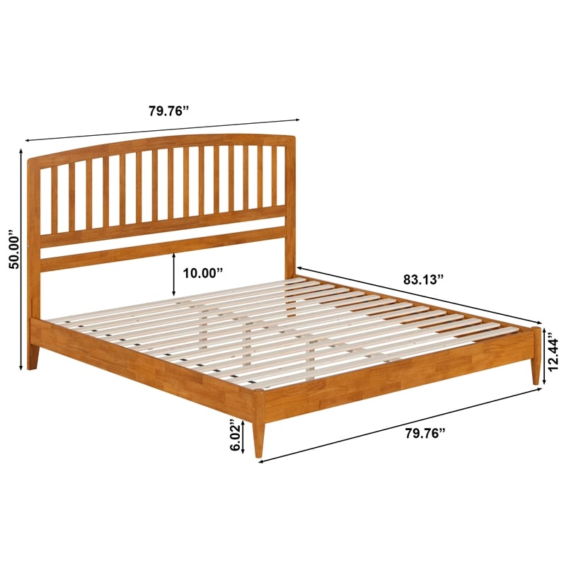 Quincy King Wood Low Profile Platform Bed in Light Toffee