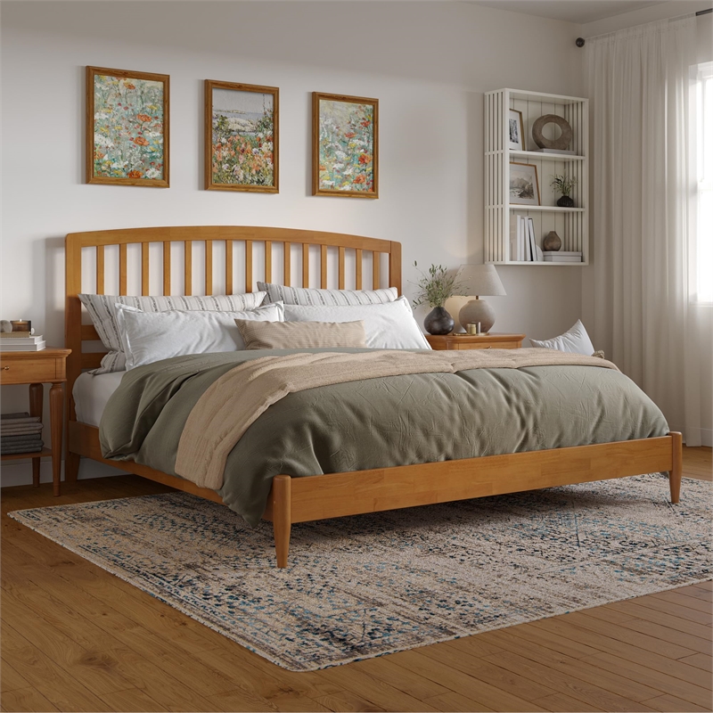 Quincy King Wood Low Profile Platform Bed in Light Toffee