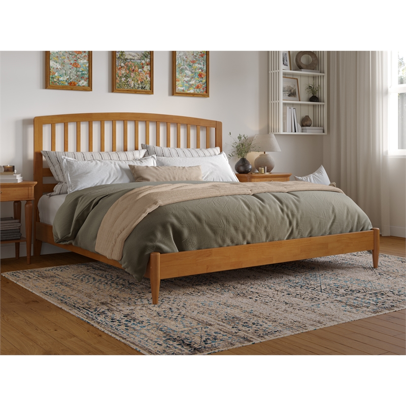 Quincy King Wood Low Profile Platform Bed in Light Toffee