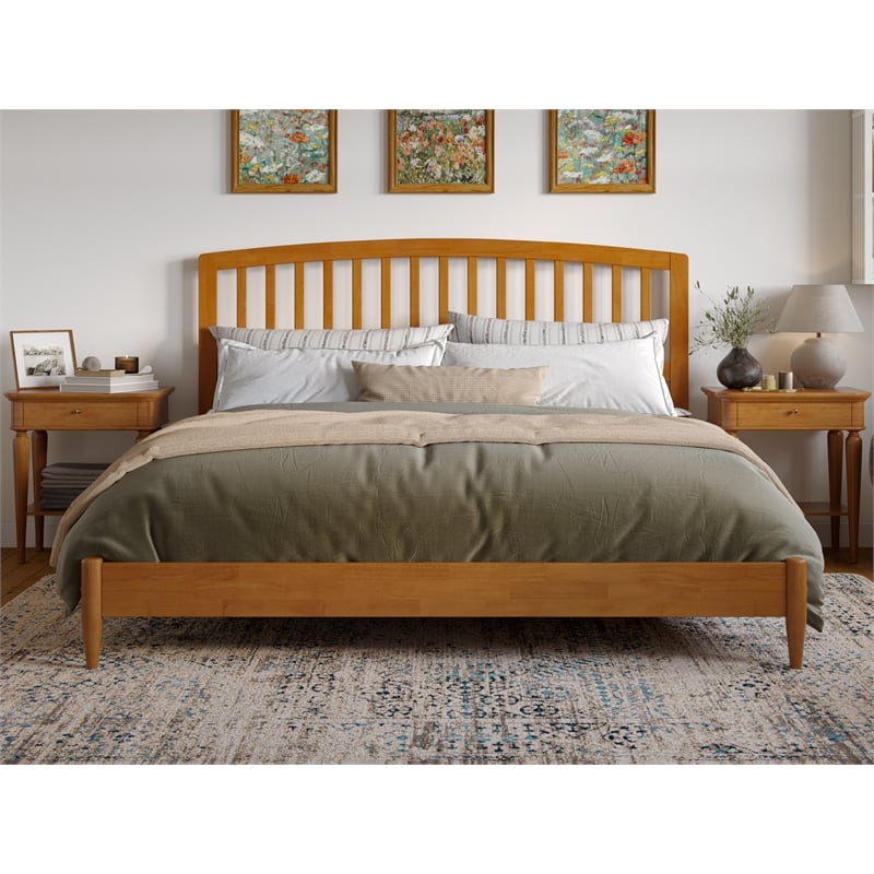 Quincy King Wood Low Profile Platform Bed in Light Toffee