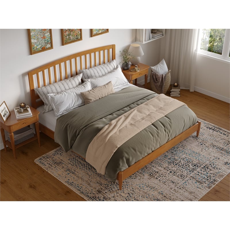 Quincy King Wood Low Profile Platform Bed in Light Toffee