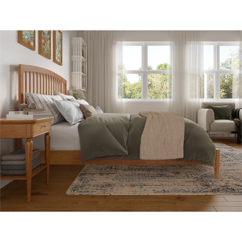 Quincy King Wood Low Profile Platform Bed in Light Toffee