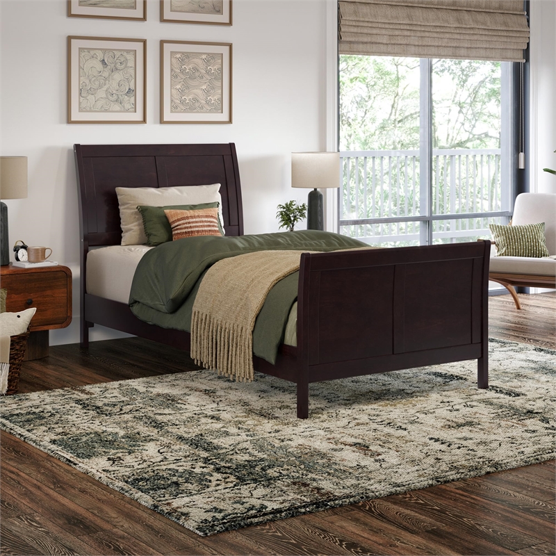 Valencia Twin XL Wood Low Profile Platform Bed w/ Matching Footboard in Espresso