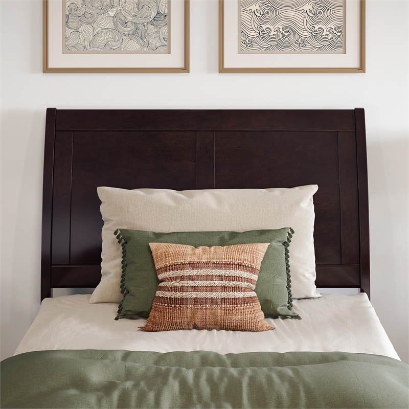 Valencia Twin XL Wood Low Profile Platform Bed w/ Matching Footboard in Espresso