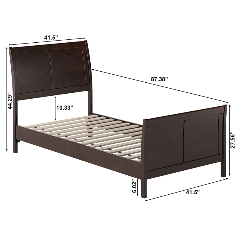 Valencia Twin XL Wood Low Profile Platform Bed w/ Matching Footboard in Espresso