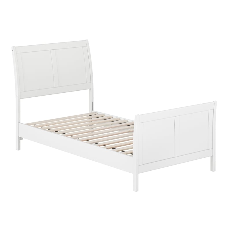 Valencia Twin Wood Low Profile Sleigh Platform Bed w/Matching Footboard in White