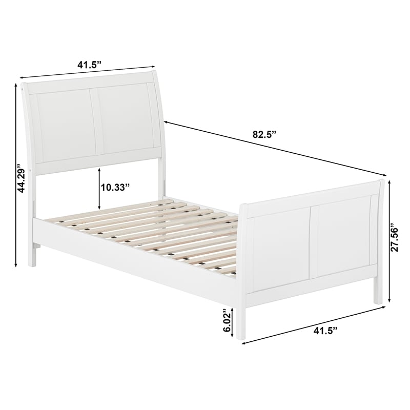 Valencia Twin Wood Low Profile Sleigh Platform Bed w/Matching Footboard in White