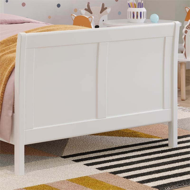 Valencia Twin Wood Low Profile Sleigh Platform Bed w/Matching Footboard in White