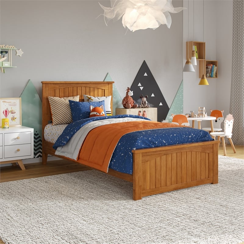 Naples Twin Low Profile Platform Bed with Matching Footboard in Light Toffee
