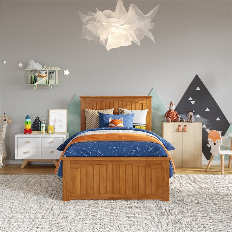 Naples Twin Low Profile Platform Bed with Matching Footboard in Light Toffee