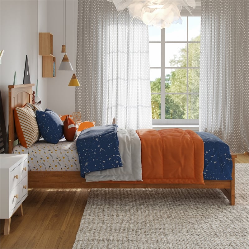 Naples Twin Low Profile Platform Bed with Matching Footboard in Light Toffee