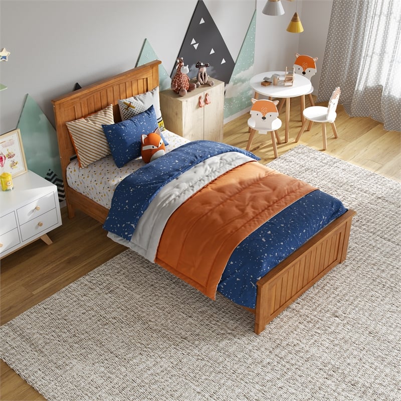 Naples Twin Low Profile Platform Bed with Matching Footboard in Light Toffee