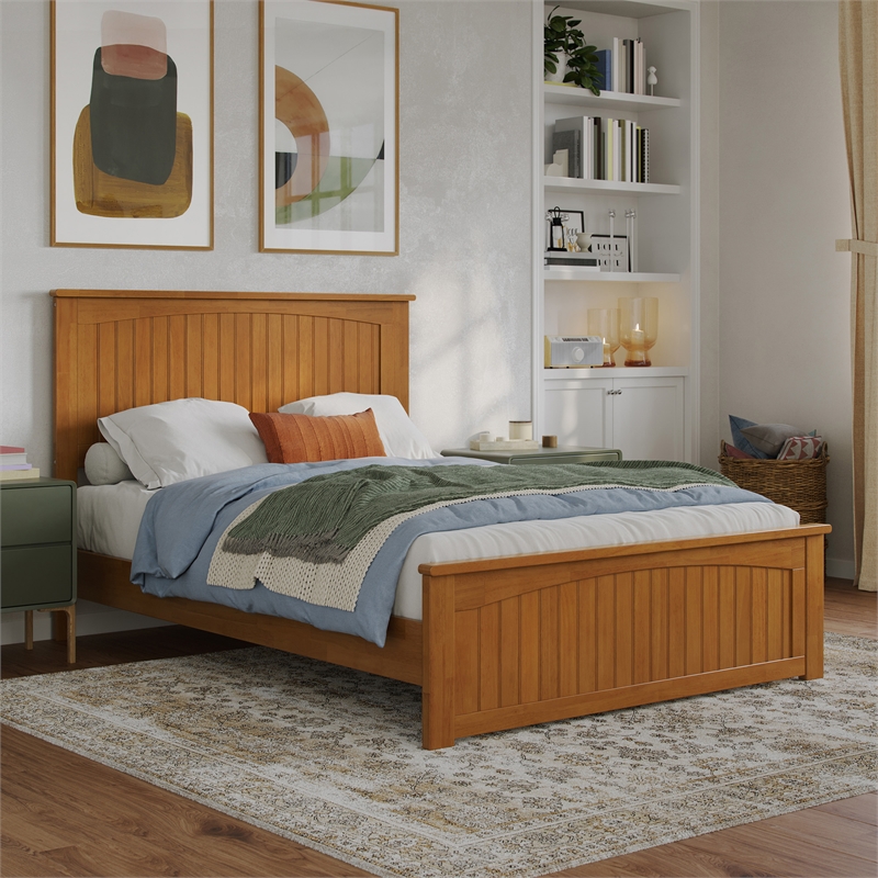 Naples Full Low Profile Platform Bed with Matching Footboard in Light Toffee