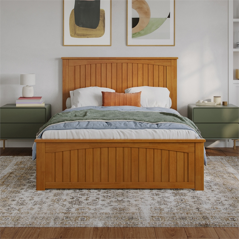 Naples Full Low Profile Platform Bed with Matching Footboard in Light Toffee
