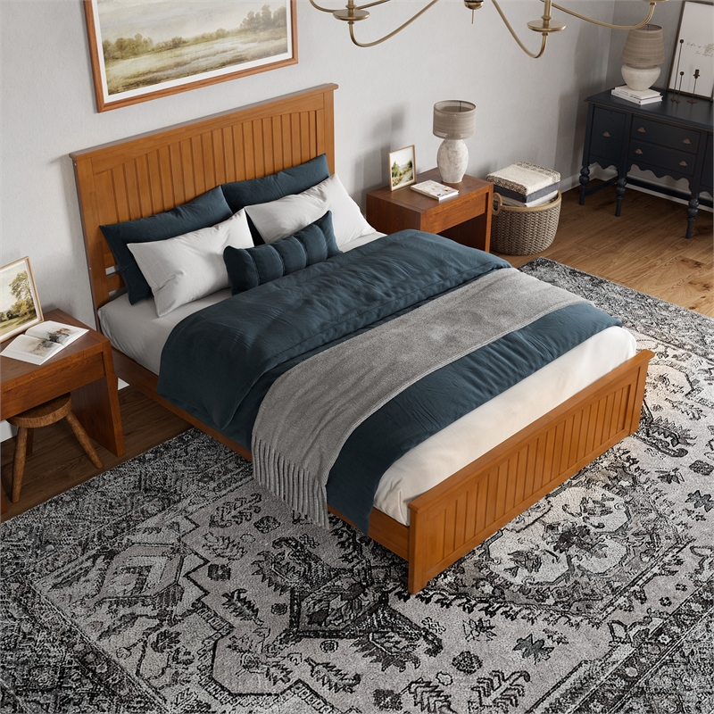 Naples Queen Low Profile Platform Bed with Matching Footboard in Light Toffee