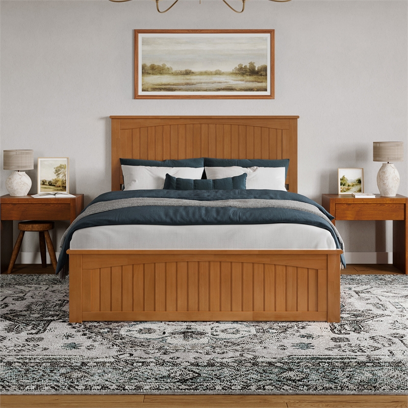 Naples Queen Low Profile Platform Bed with Matching Footboard in Light Toffee