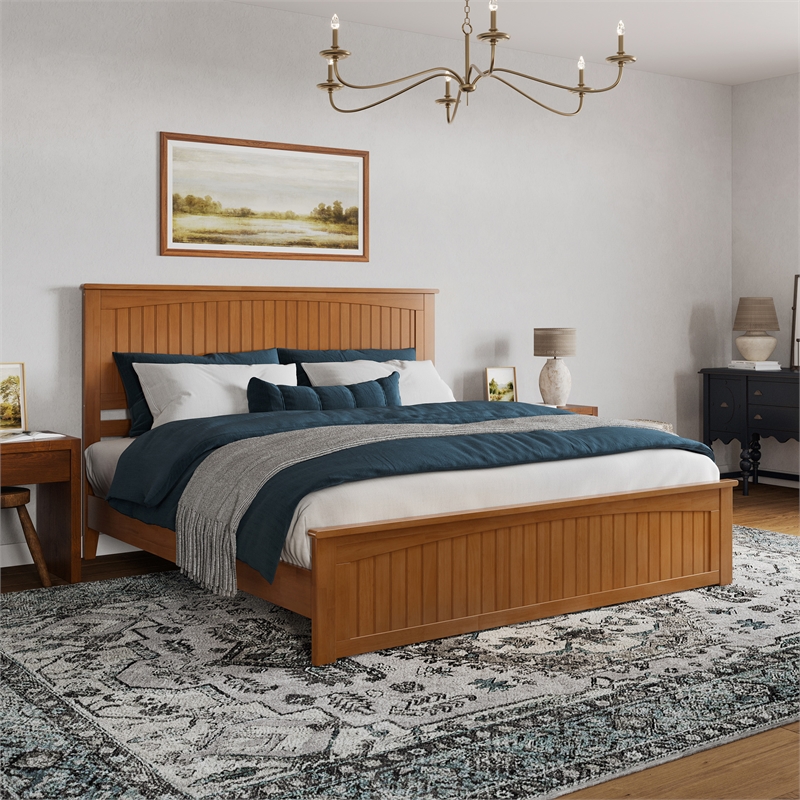 Naples King Low Profile Platform Bed with Matching Footboard in Light Toffee