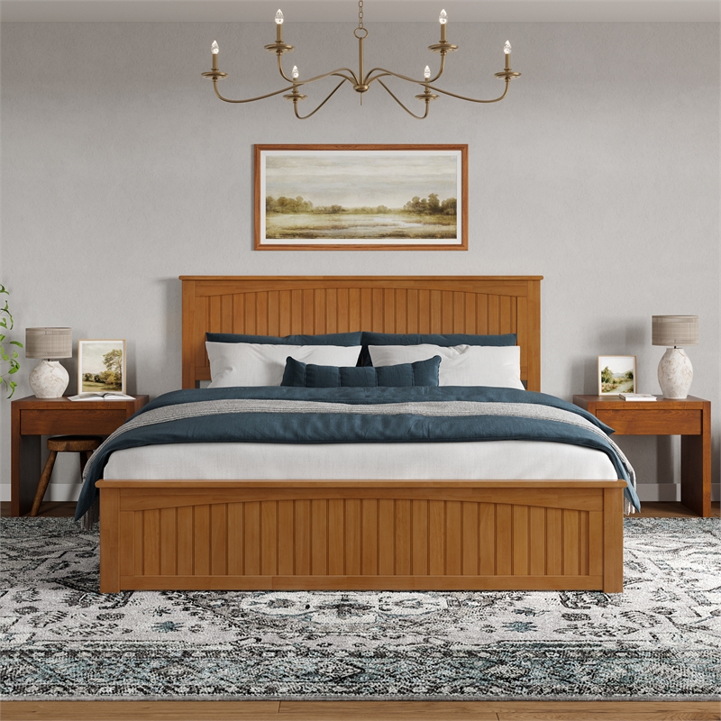 Naples King Low Profile Platform Bed with Matching Footboard in Light Toffee