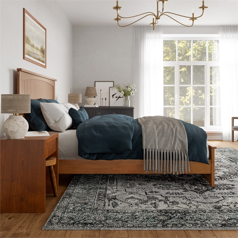 Naples King Low Profile Platform Bed with Matching Footboard in Light Toffee