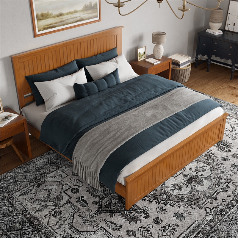 Naples King Low Profile Platform Bed with Matching Footboard in Light Toffee