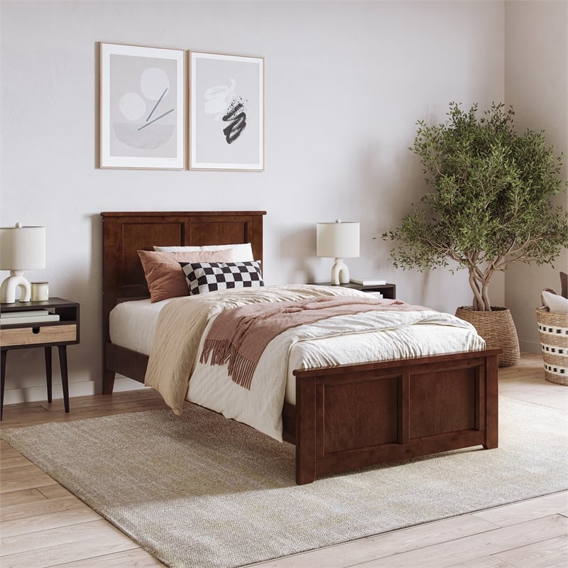 Charlotte Twin XL Low Profile Platform Bed with Matching Footboard in Walnut