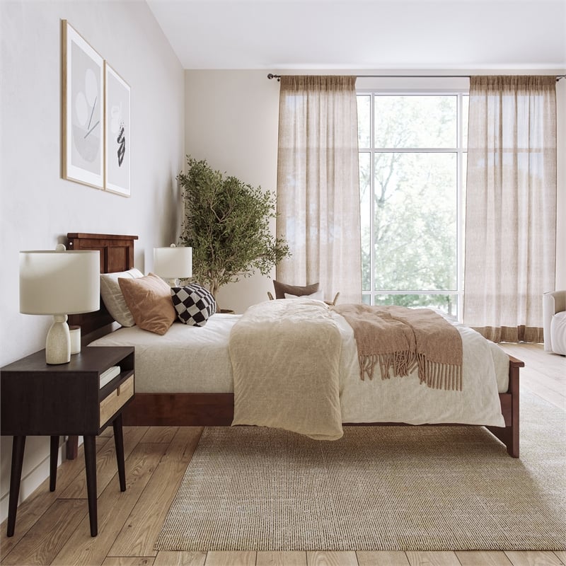 Charlotte Twin XL Low Profile Platform Bed with Matching Footboard in Walnut