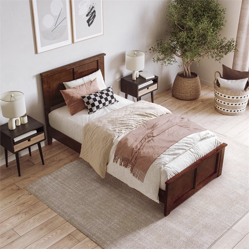 Charlotte Twin XL Low Profile Platform Bed with Matching Footboard in Walnut