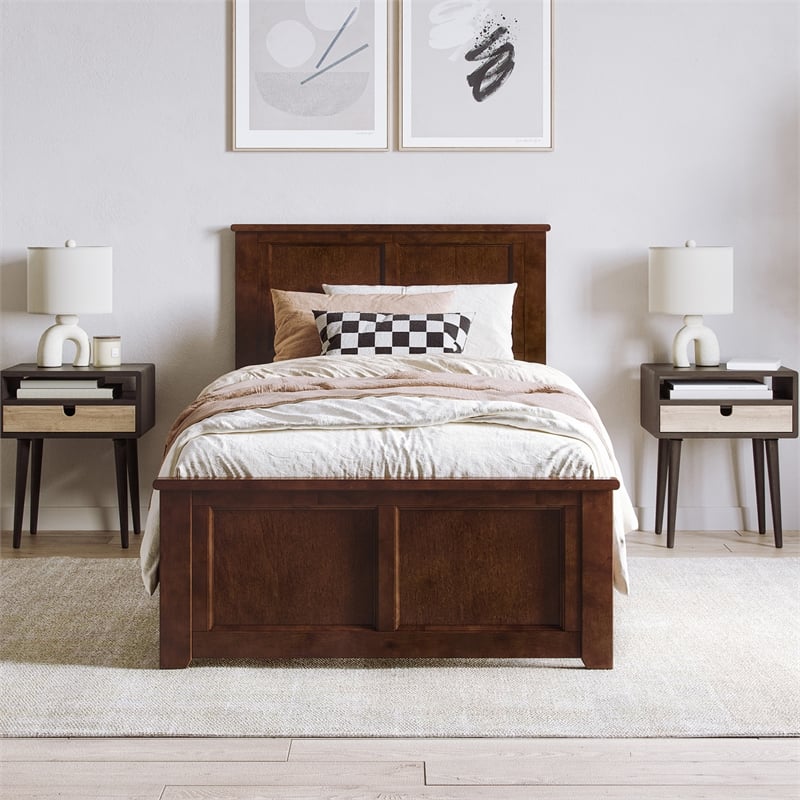Charlotte Twin XL Low Profile Platform Bed with Matching Footboard in Walnut