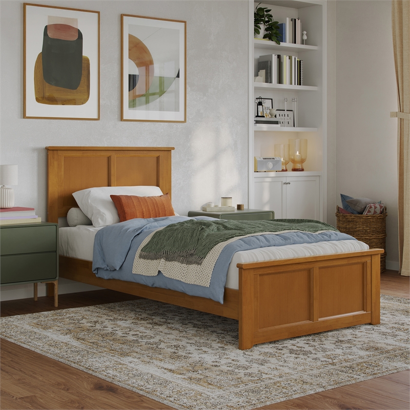 Charlotte Twin XL Low Profile Platform Bed w/Matching Footboard in Light Toffee