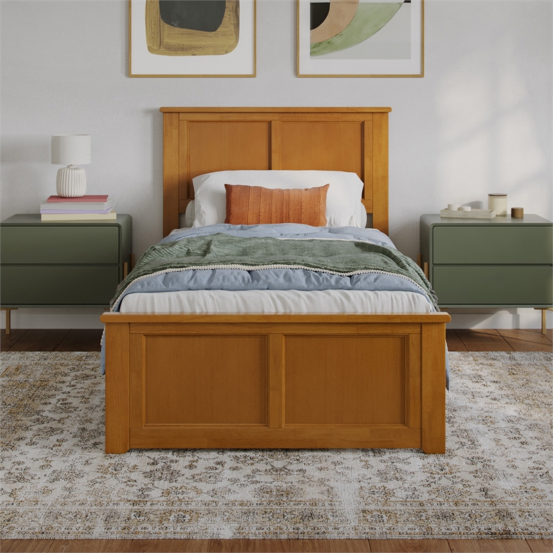 Charlotte Twin XL Low Profile Platform Bed w/Matching Footboard in Light Toffee