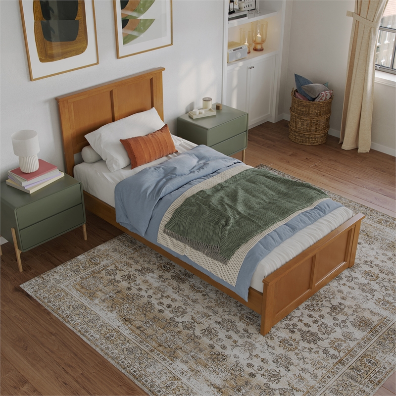 Charlotte Twin XL Low Profile Platform Bed w/Matching Footboard in Light Toffee