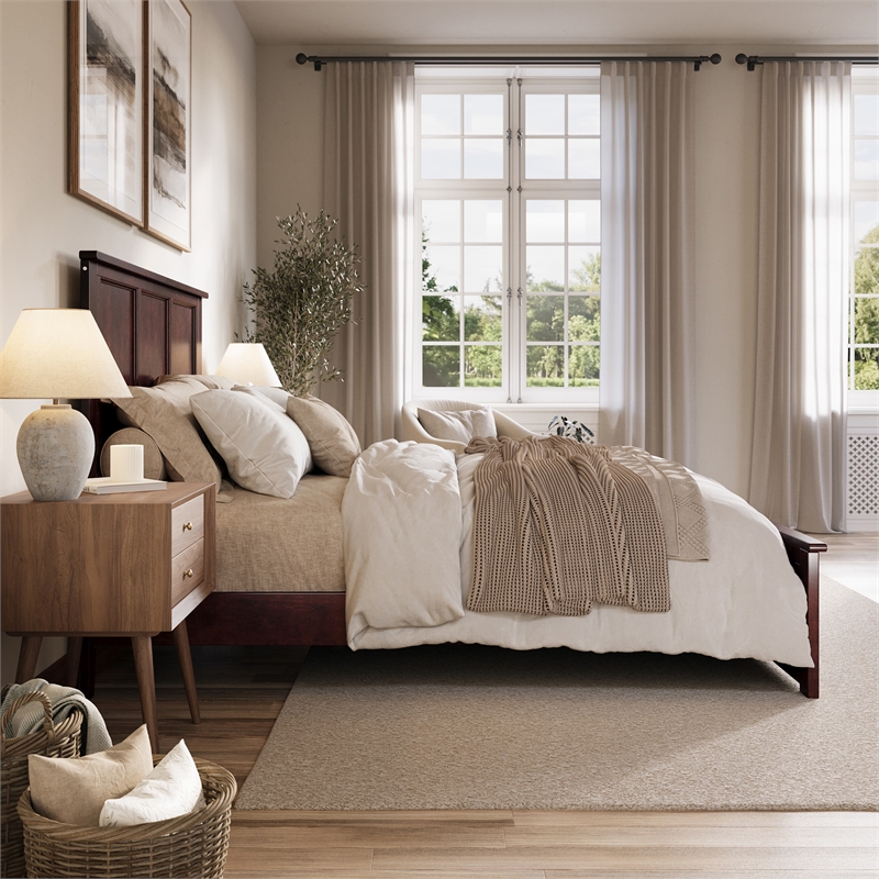 Charlotte Queen Low Profile Platform Bed with Matching Footboard in Espresso