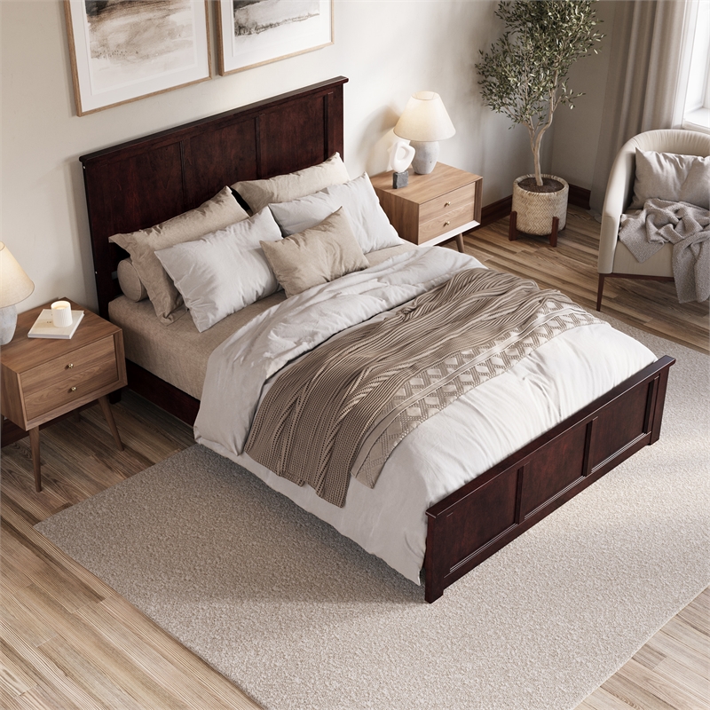 Charlotte Queen Low Profile Platform Bed with Matching Footboard in Espresso